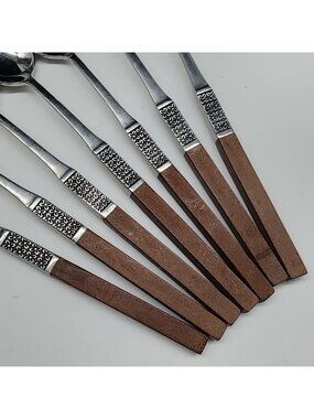 Oneida Northland Stainless Wood Handle Iced Tea Spoons Lot of 7